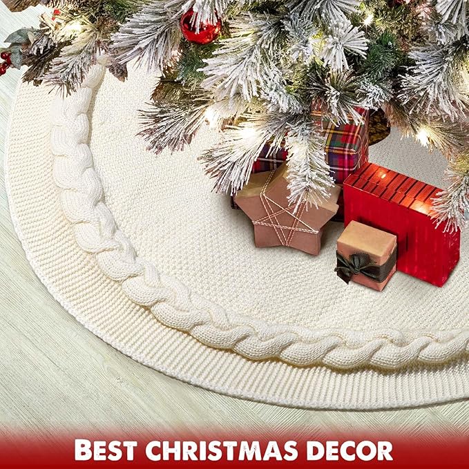 Hommtina Christmas Tree Skirt 48 Inches White Tree Skirt,Christmas Tree Decorations Faux Fur Tree Skirt for Xmas Holiday Home Party Decorations Ornaments(Beige)