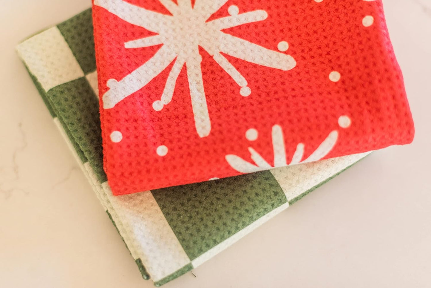 2 Pack Double Sided || Not Your Ordinary Kitchen Towels || Dish Towels || Quick Dry || Waffle Weave Microfiber || Highly Absorbent || Hanging Hook (Christmas Checkered)