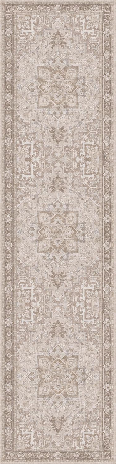 Washable Runner Rug 2.5x10 | Non Slip Rug Runners for Hallways, Entryways, Kitchens, Bathrooms, Bedrooms | Ultra-Soft Flannel Carpet Runners with Rubber Backing (Sand, 2.5x10)