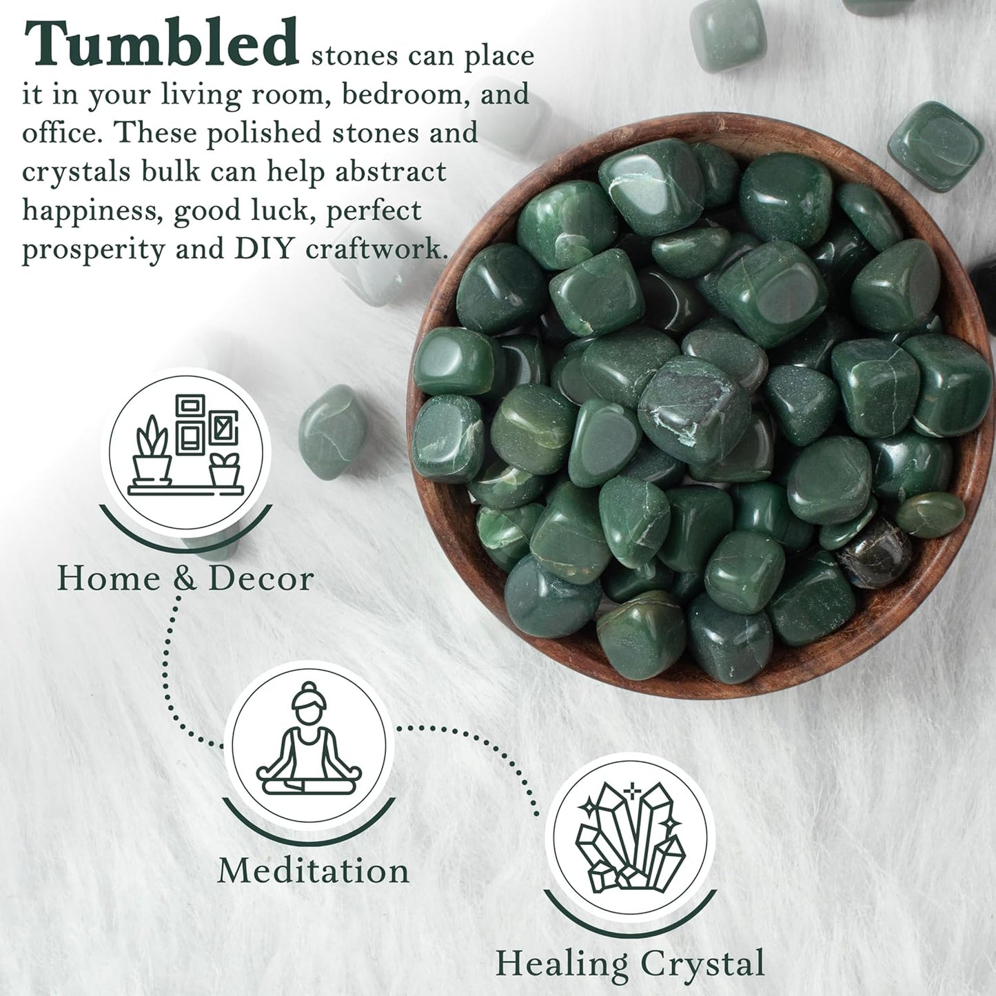 Crocon Stones Set | Pocket Crystal Healing Gemstones | Tumble Collection Palm Stone | Good Luck |Charm Gift Craft | Home Decor 1 LB (Green Aventurine Tumble, 1 LB)