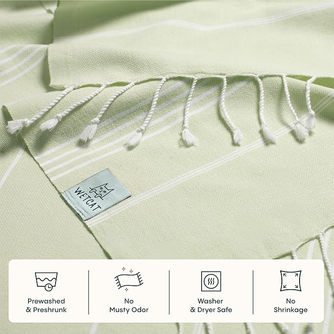 WETCAT Turkish Beach Towel Oversized (38"x71") 100% Turkish Cotton, Made in Turkey - Sand Free, Extra Large, Ultra Soft, Quick Drying, Compact & Lightweight for Travel - Seafoam Green