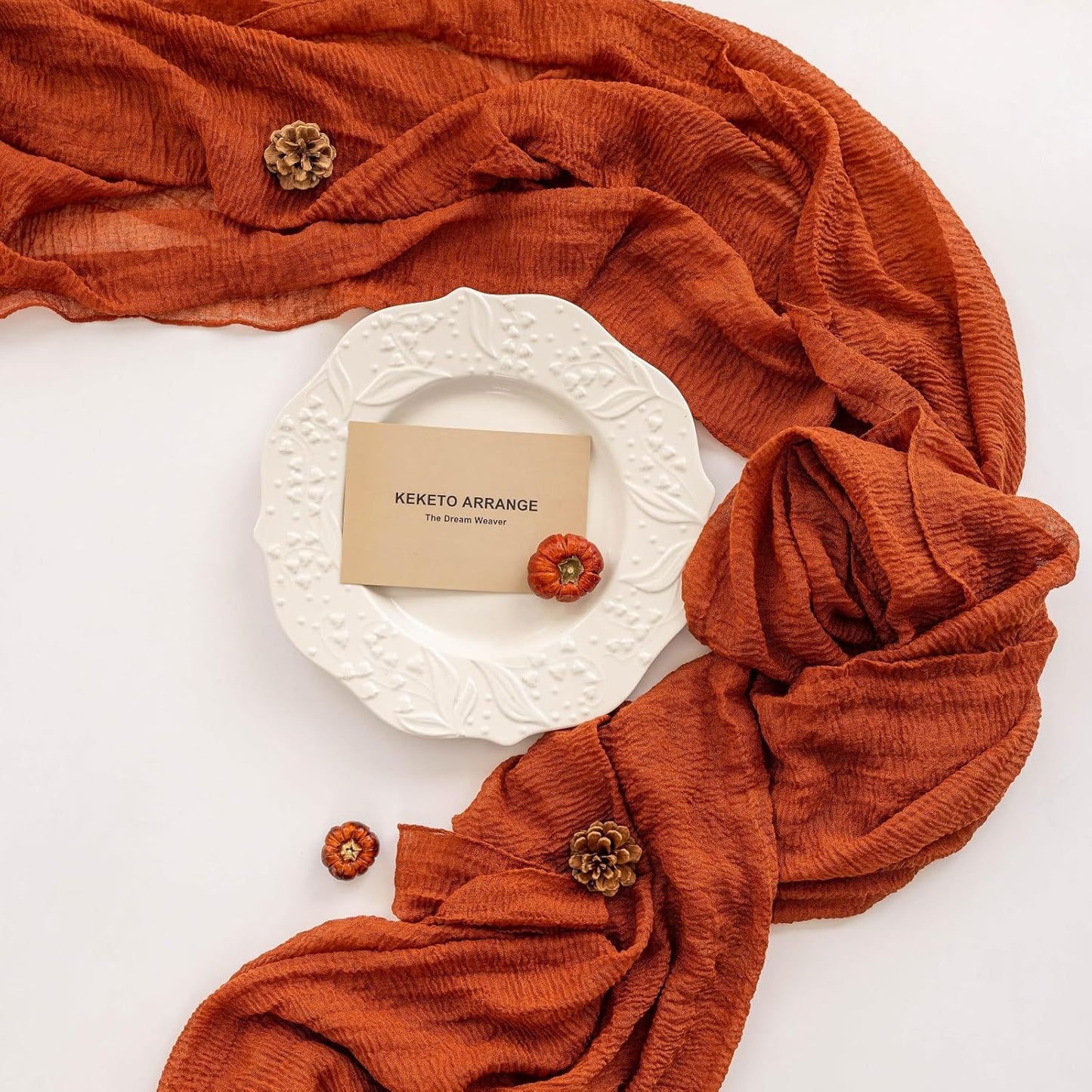 Keketo Fall Table Runner Terracotta Rust Gauze 120 Inch 10 FT Rustic Burnt Orange Cheese Cloth for Wedding Baby Bridal Shower Party Centerpiece Sheer Thanksgiving Decor Fall Decorations for Home