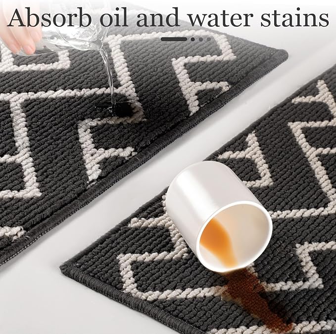 hicorfe Kitchen Rugs and Mats,Kitchen Mats for Floor,24"x35" Non Slip Runner Rug,Absorbent Resist Dirt Comfort Standing Mat Machine Washable for Entryway,Hallway,Front of Sink(Charcoal)