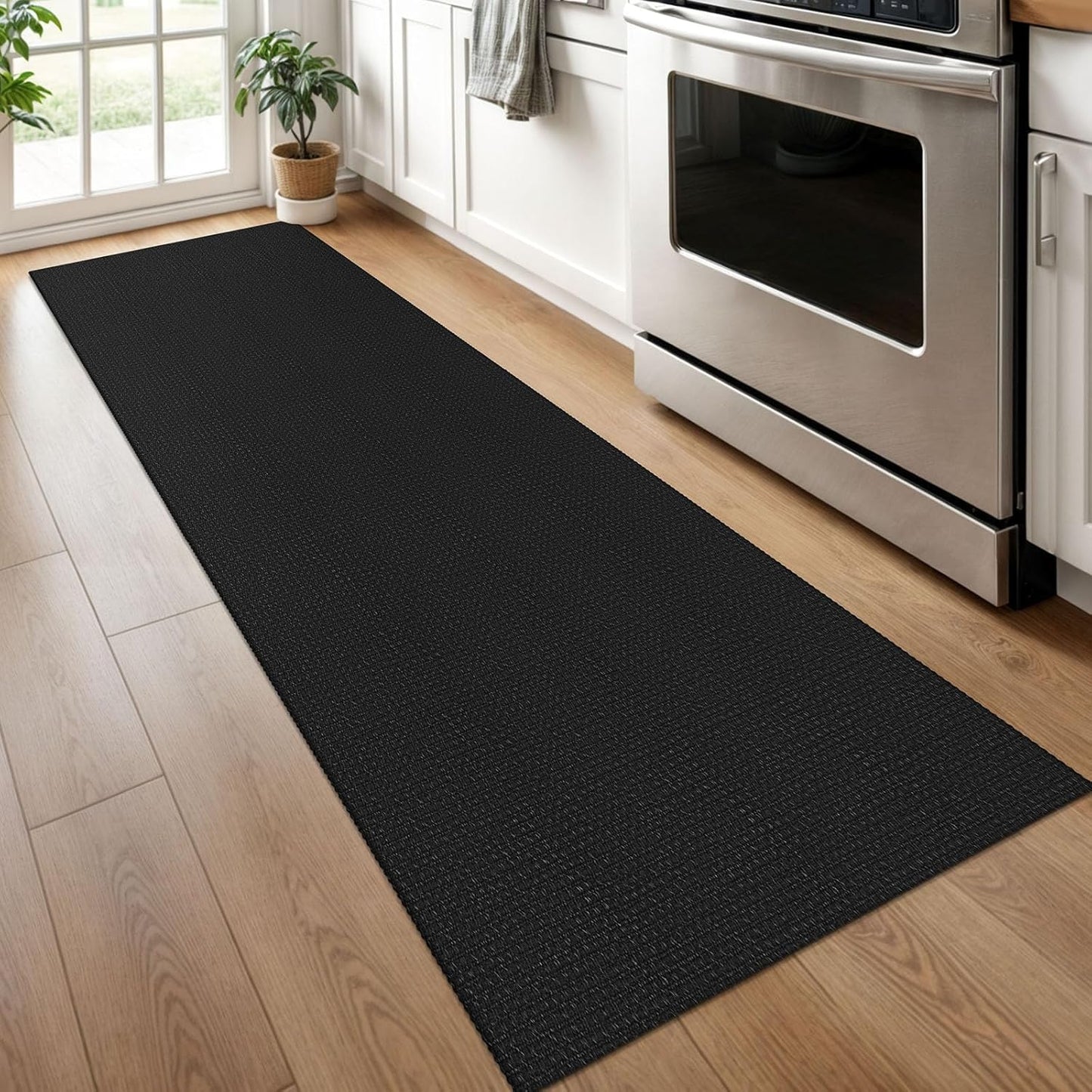 KOZYFLY Runners for Hallways 2x6 ft Washable Kitchen Runner Non Slip Rubber Backed Hall Runners Cotton Entryway Runner Rugs Floor Carpet for Indoor Backdoor Bedroom Kitchen, Black/Dark Grey