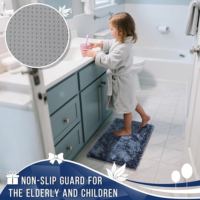 Yimobra Large Bathroom Rug Non Slip 36x24 Inch, Extra Thick Soft Absorbent Chenille Bath Mat, Machine Washable Bath Rugs for Bathroom Floor, Tub and Shower, Home Decor Accessories, Light Blue