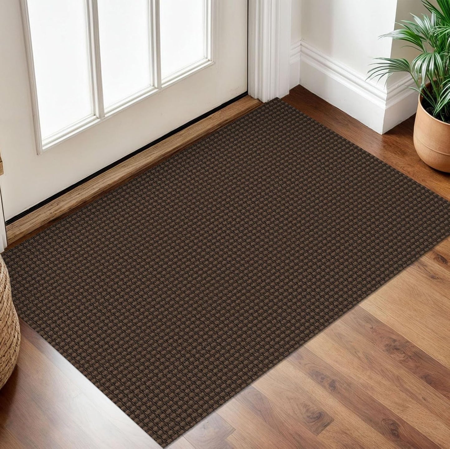 IOHOUZE Small Area Rug 2x3 Washable Woven Rugs for Entryway Non Slip Rubber Backed Front Door Rugs Indoor Doormat Throw Rug Floor Carpet for Entrance Kitchen, Brown