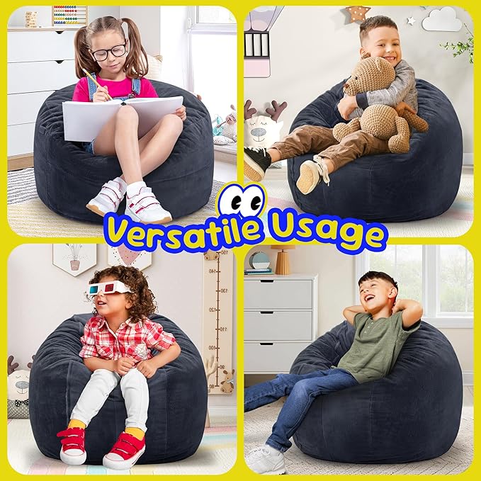 Hobestluk Bean Bag Chairs 2.5FT Beanbag Chair with Plush Faux Fur Cover Memory Foam Bean Bags, Small Bean Bag Chair for Living Room Bedroom, Playroom(Dark Grey)