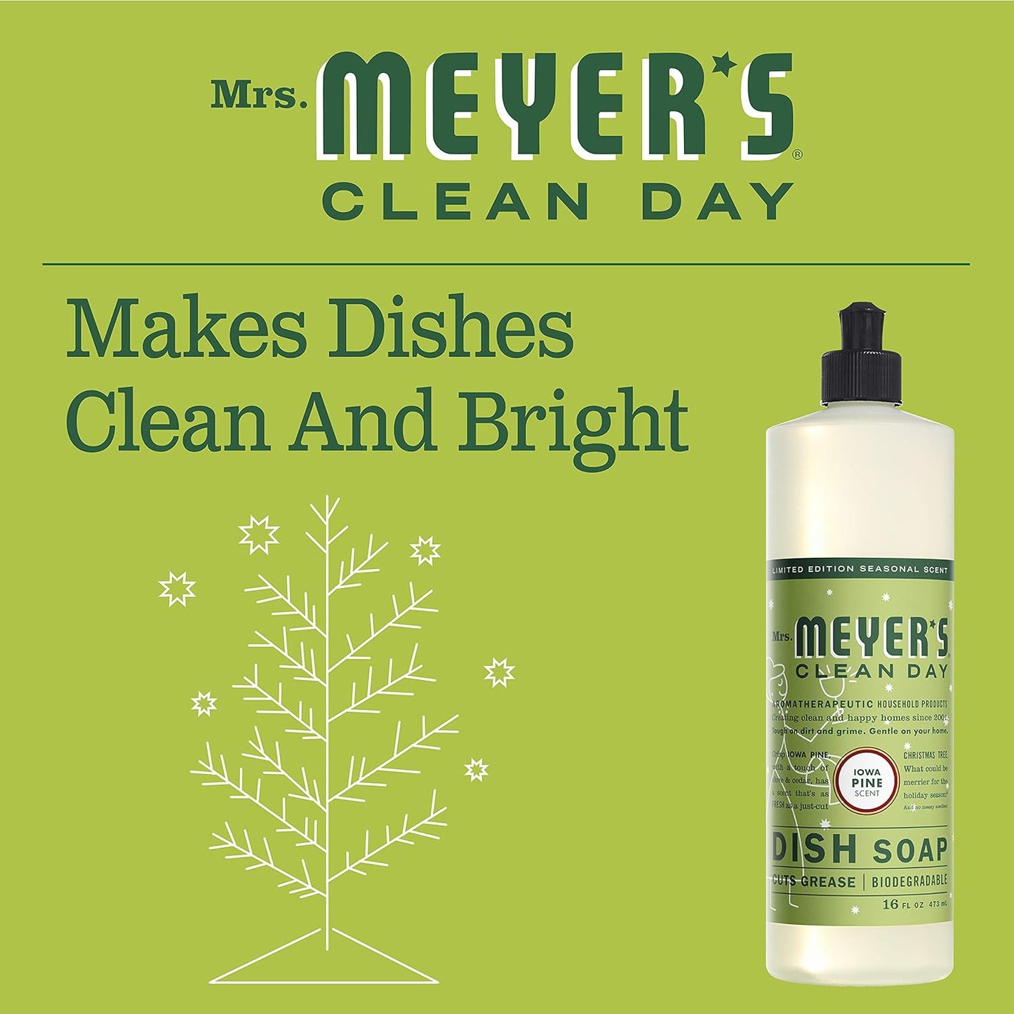 MRS. MEYER'S CLEAN DAY Liquid Dish Soap, Biodegradable Formula, Limited Edition Iowa Pine, 16 fl. oz
