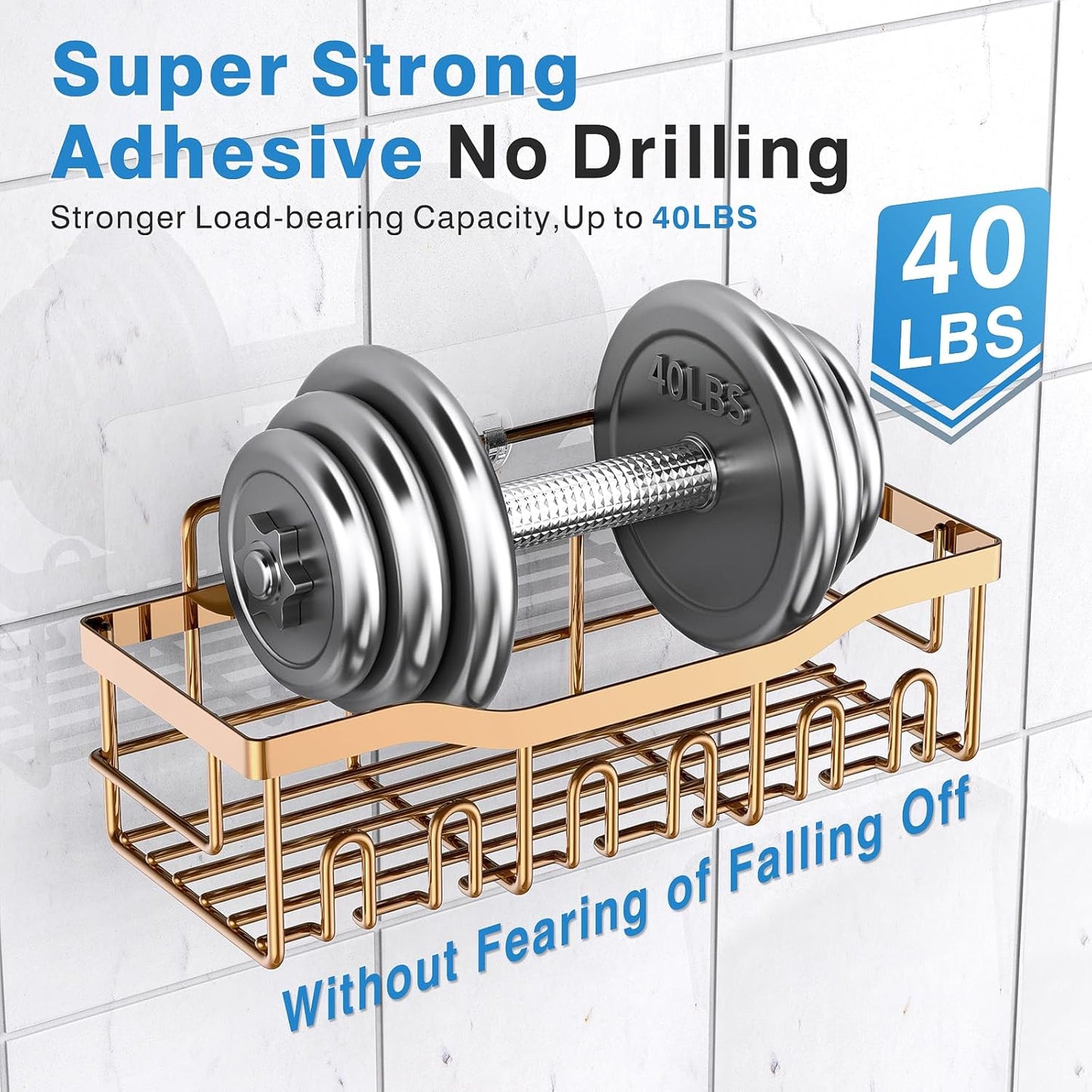 Shower Caddy 2 Pack, Adhesive Organizer for Bathroom Storage, Home Decor & Kitchen, No Drilling, Rustproof Stainless Steel Shelf, Bathroom Decor Sets