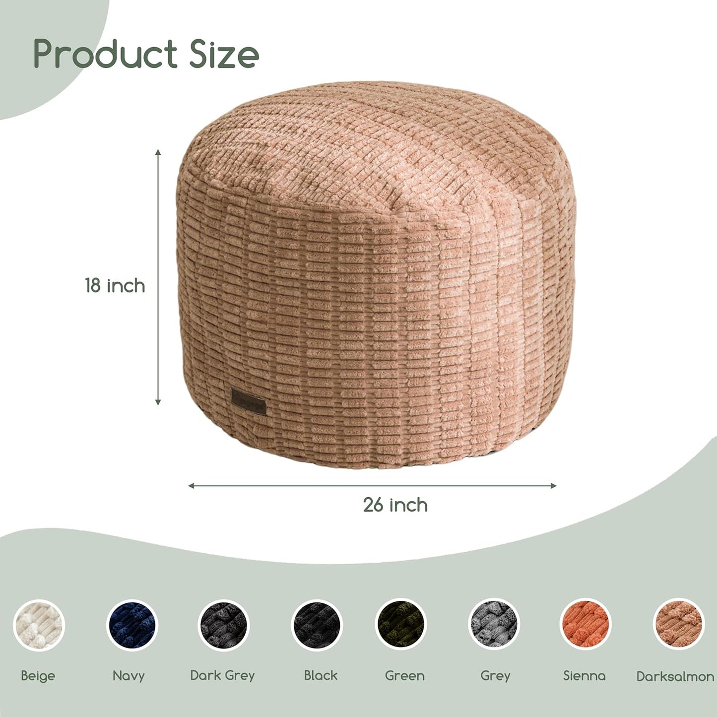 HIGOGOGO Pouf Ottoman Stuffed Round Modern Foam Filled Foot Rest Poufs for Living Room Chair Decorative 26 X 18 Inches Boho Relax Stool for Wedding Christmas Party, Brown
