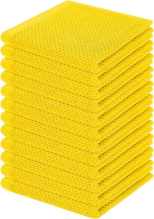 Homaxy 100% Cotton Waffle Weave Kitchen Dish Cloths, Ultra Soft Absorbent Quick Drying Dish Towels, 12 x 12 Inches, 12-Pack, Yellow