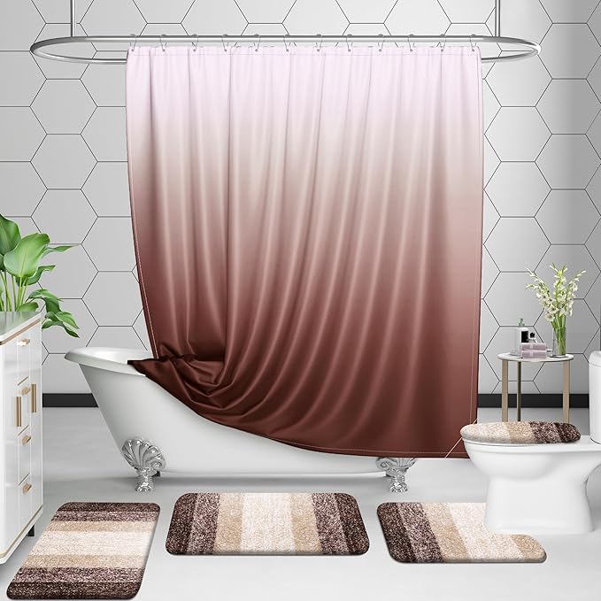 OLANLY Bathroom Rug Set 2 Piece, Soft Absorbent Microfiber Bath Mats and U-Shaped Contour Toilet Rug, Non-Slip, Machine Wash Dry, Plush Shaggy Bath Mats for Bathroom (24"x16"+24"x20", Brown)