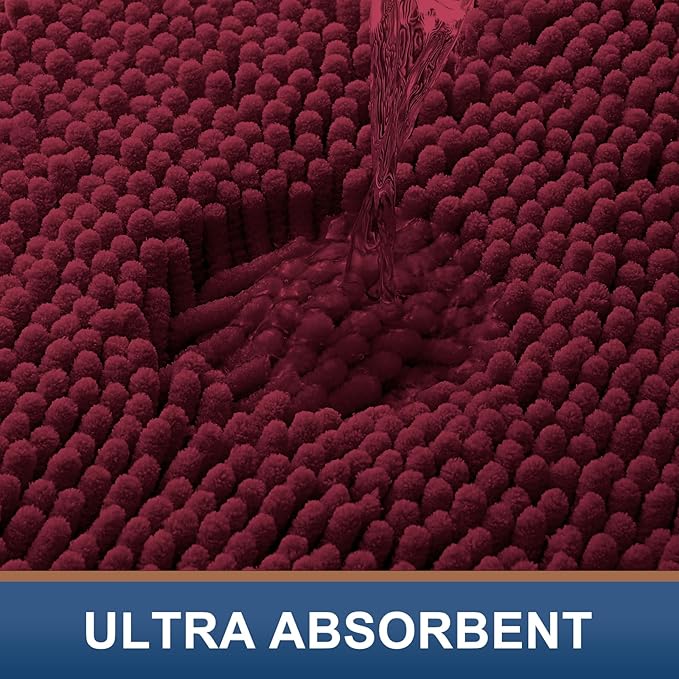 Smiry Luxury Chenille Bathroom Rugs 34x21, Extra Soft and Absorbent Shaggy Bath Mat, Machine Washable, Non-Slip Plush Carpet Runner for Tub, Shower, and Floor, Home Decor Accessories, Burgundy