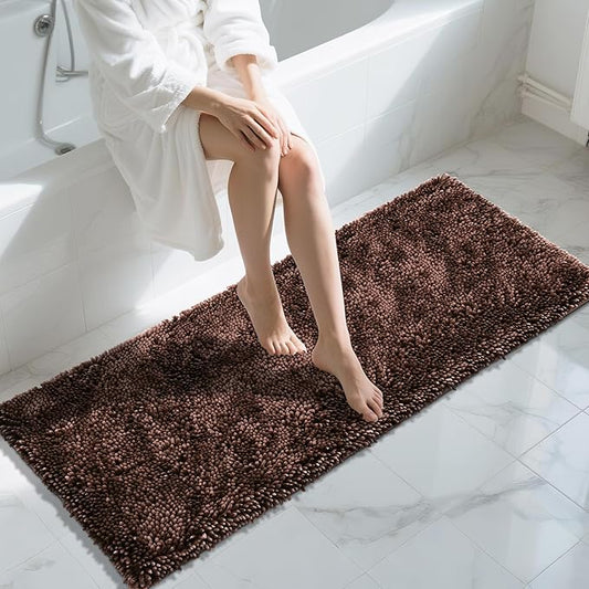 Yimobra Long Bathroom Rugs Runner 60x24 Inch, Extra Thick Soft Absorbent Chenille Bath Mat, Non Slip Machine Washable, Quick Dry Bath Rugs for Bathroom Floor, Tub and Shower, Brown