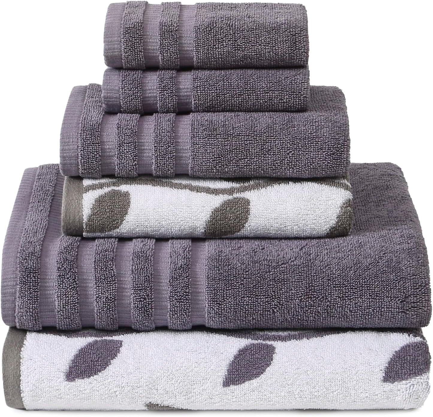 Modern Threads Organic Vines 6-Piece 100% Cotton Towel Set – Yarn Dyed Jacquard & Solid – Includes 2 Bath Towels, 2 Hand Towels, 2 Washcloths – Absorbent, Quick Dry, Soft & Durable – Lavender