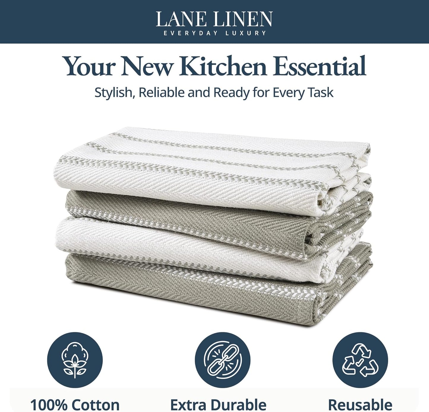 LANE LINEN Kitchen Towels Set - Pack of 4 Cotton Dish Towels for Drying Dishes, 18”x 28”, Absorbent Tea Towels, Quick Drying Kitchen Towel Set - Grey