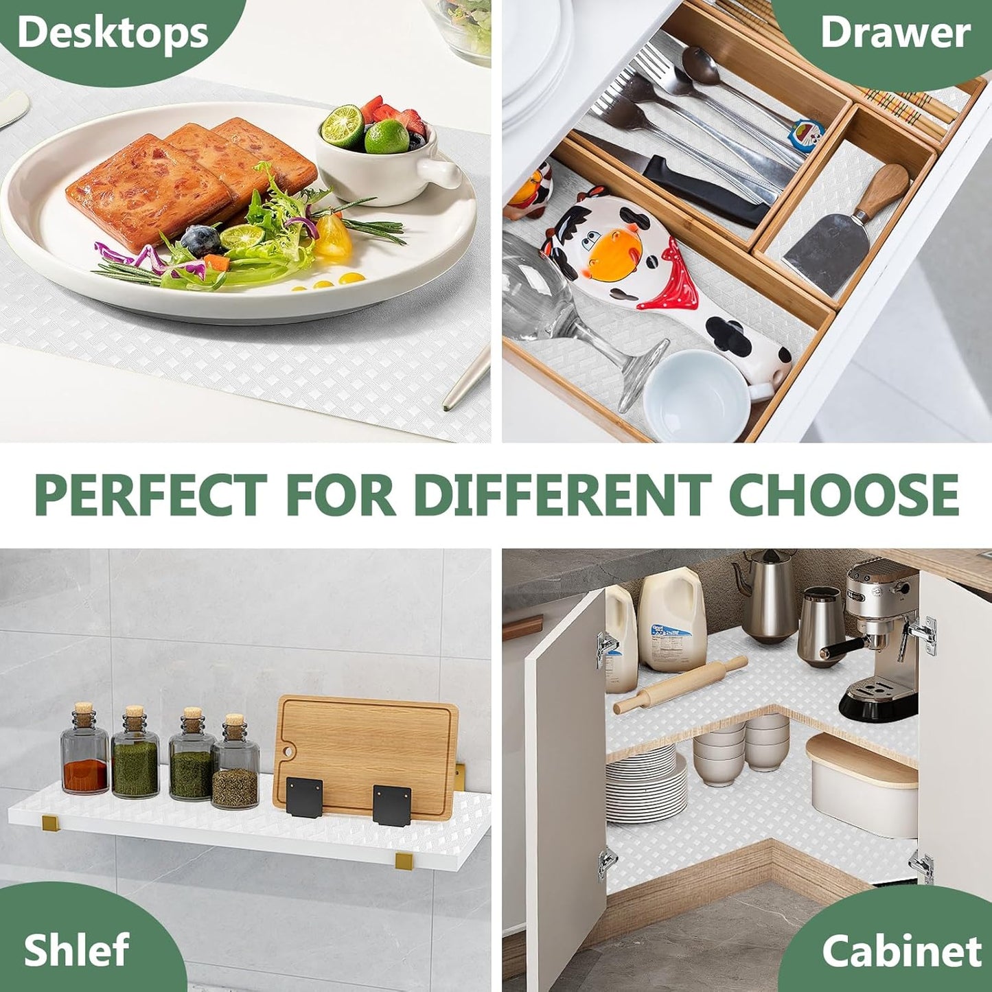 Shelf Liners, Non-Adhesive Drawer Liner, Waterproof & Oil-Proof Kitchen Cabinet Cupboard Liner Plastic EVA Material BPA Free Fridge Liner Mats Paper Protector for Shelves (White/12in x 60in)