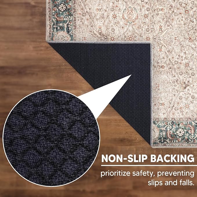 Keen Home Design 6x9 Rug - Machine Washable Area Rug with Non-Slip Backing, Ideal for Living Room, Dining Room, Bedroom - Vintage, Easy Clean, Durable, Low Pile - (6' x 9')