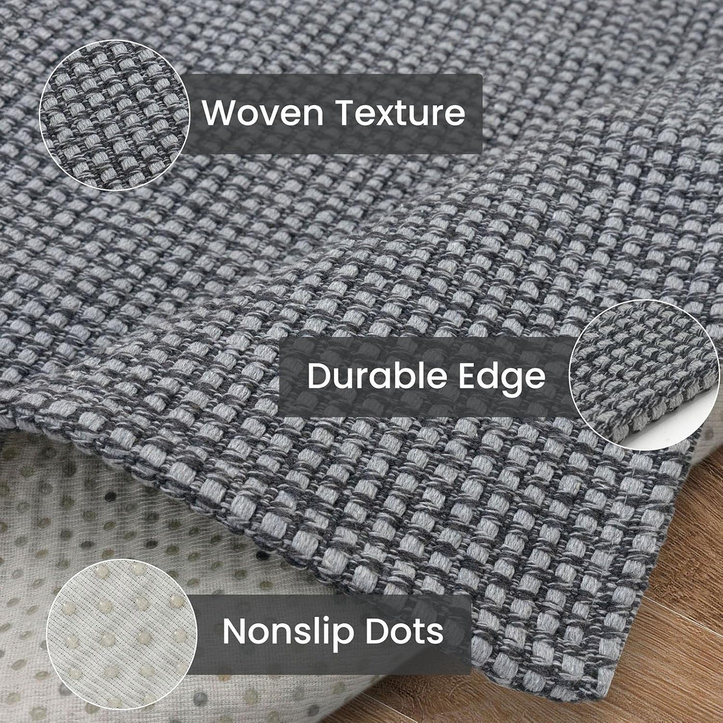 IOHOUZE Washable Exrea Long Hallway Runner Rug 3x18 Non Slip Rubber Backed Kitchen Runner Entryway Runner Indoor, Woven Rugs Floor Carpet for Kitchen Hall Entryway Stair, Dark Grey