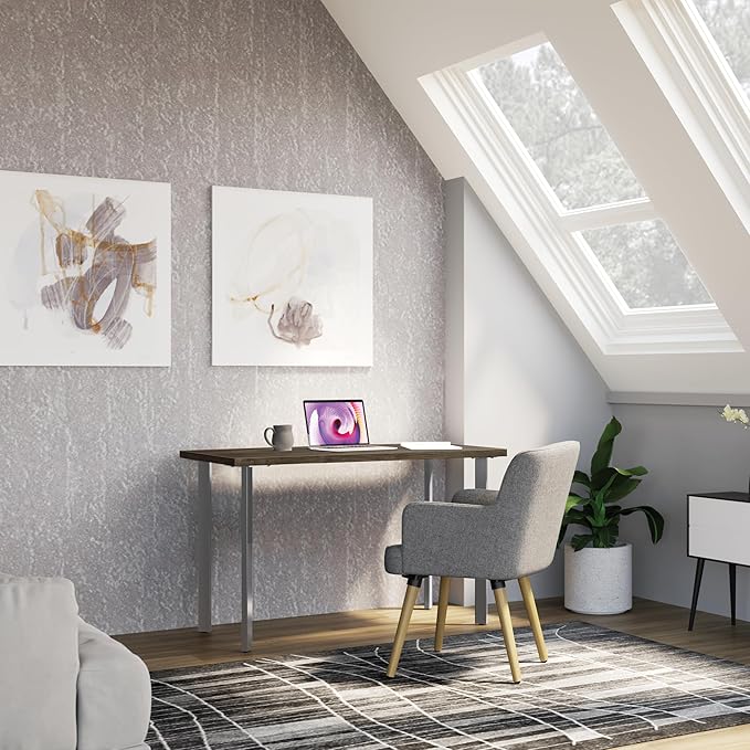 HON Coze Home Office Desks, Sturdy Table Computer Desk, 48", Walnut Top, Silver Base