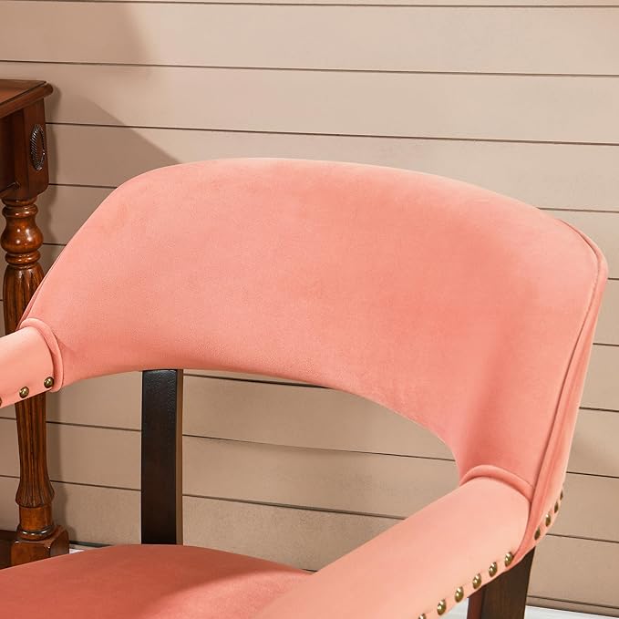 MODERION Dinning Chairs with Wheels and Arms Set of 2, Solid Wood Office Desk Chairs with Frosted Velvet Upholstered, Classic Swivel Accent Chairs,31.5" H Boss Caption's Chair, Pink XXY-HT22-PI