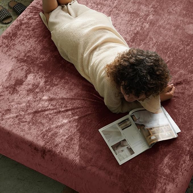 PHF Truly Velvet Fitted Sheet Only King Size, Luxury Super Soft Cozy Fuzzy Fleece Bottom Sheet, Deep Pocket Up to 16", Suitable for Fall Winter Spring, No Pillowcases, Rust Red/Burgundy