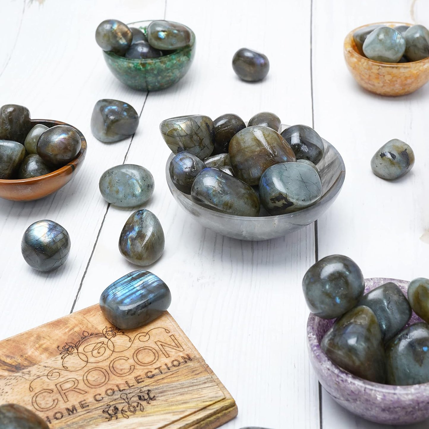 Crocon 1Lb Labradorite Tumbled Stones and Crystals Bulk Natural Crystal Kit for Reiki Healing Crystals Polished, Tumble Stones, Chakra Balancing, Good Luck, Reiki Gift, Home Decor Size : 20-25 mm
