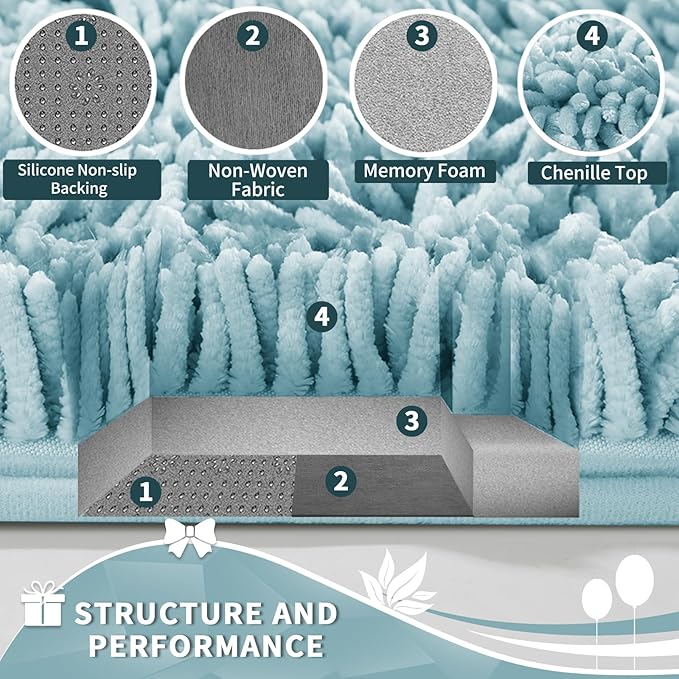 Yimobra Toilet Rugs U Shaped Washable, Extra Thick Soft Absorbent Chenille Contour Bathroom Rugs for Toilet 24x24 Inch, Quick Dry Non Slip Toilet Mat for Bath Floor, Greyish Blue