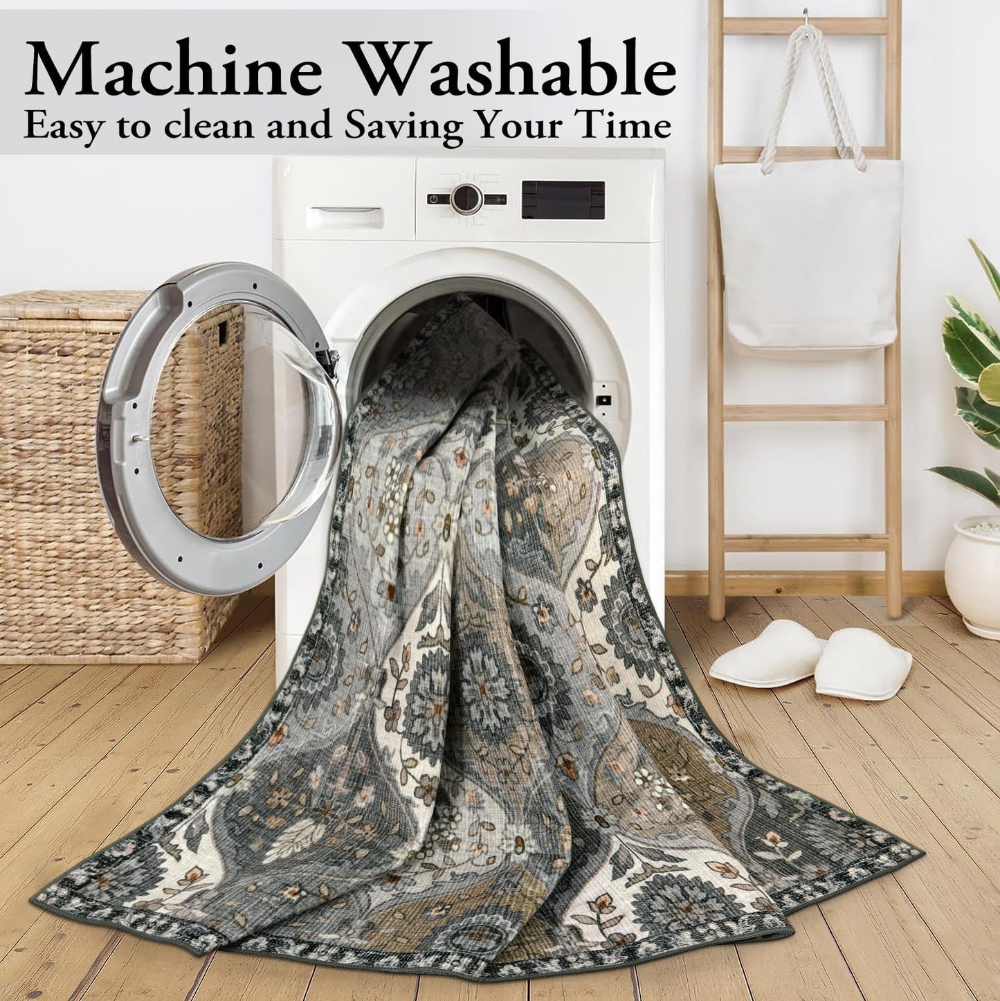 Lahome Moroccan Washable Area Rug 6x9, Ultra-Thin Large Living Room Rugs for Bedroom, Oriental Trellis Distressed Non Shedding Throw Carpet for Dining Room Office, Grey