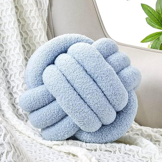 Uvvyui Knot Pillow Ball, Soft Home Decorative Pillows, Round Throw Pillow, Handmade Knotted Plush Pillow, Round Boucle Pillow Cushion (11 Inches Blue)