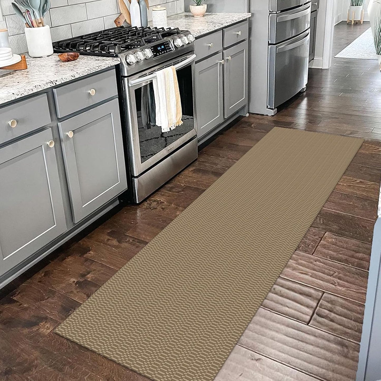 KOZYFLY Washable Runner Rug 2x6 Ft Runners for Hallways Kitchen Runners with Rubber Backing Braided Cotton Entryway Runner Indoor, Carpet for Hallway Kitchen Entryway Bedroom, Beige/Khaki