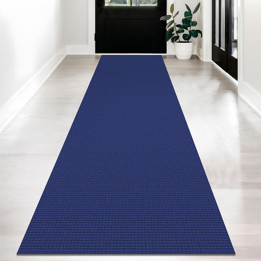 KOZYFLY Long Runners for Hallways 2.6x12 ft Washable Kitchen Runner Non Slip Rubber Backed Hallway Rugs Cotton Entryway Runner Rug Floor Carpet for Indoor Hall, Backdoor, Kitchen, Royal Blue/Navy