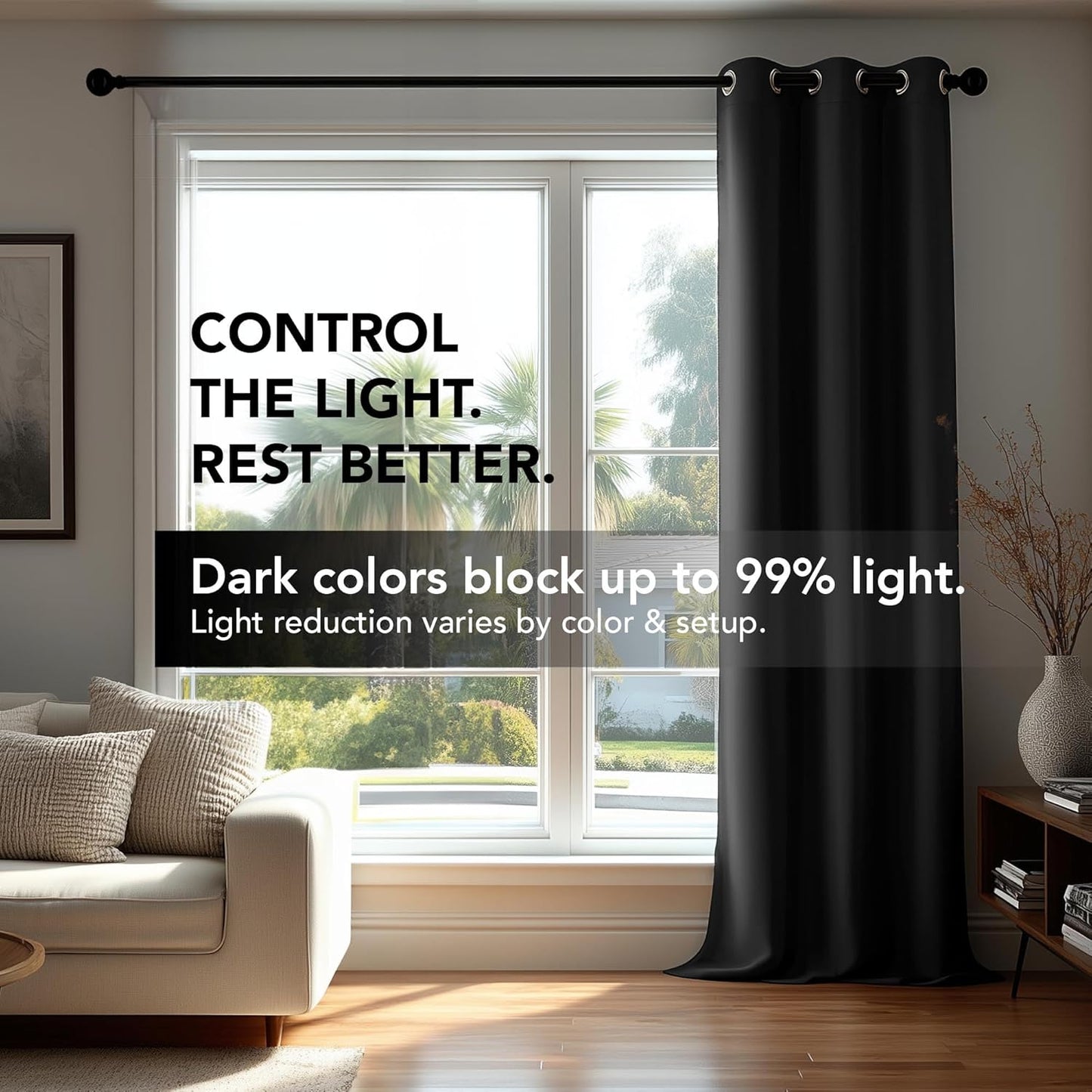 Deconovo Room Darkening Thermal Insulated Blackout Curtains 84 Inches Long for Bedroom, Black, 2 Panels Set, 42 Inch Wide