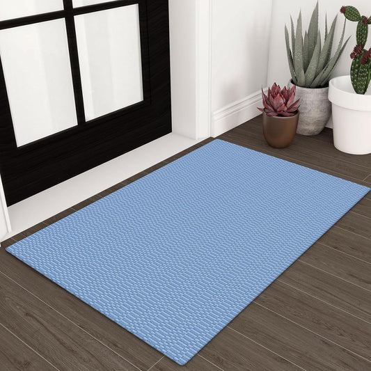 KOZYFLY Washable Area Rug 2x3 Ft Small Entryway Rug Indoor Door Mat Throw Rugs with Rubber Backing, Braided Cotton Floor Carpet for Front Entrance Bathroom Kitchen Foyer, Blue