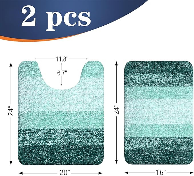 OLANLY Bathroom Rug Set 2 Piece, Soft Absorbent Microfiber Bath Mats and U-Shaped Contour Toilet Rug, Non-Slip, Machine Wash Dry, Plush Shaggy Bath Mats for Bathroom (24"x16"+24"x20", Blackish Green)