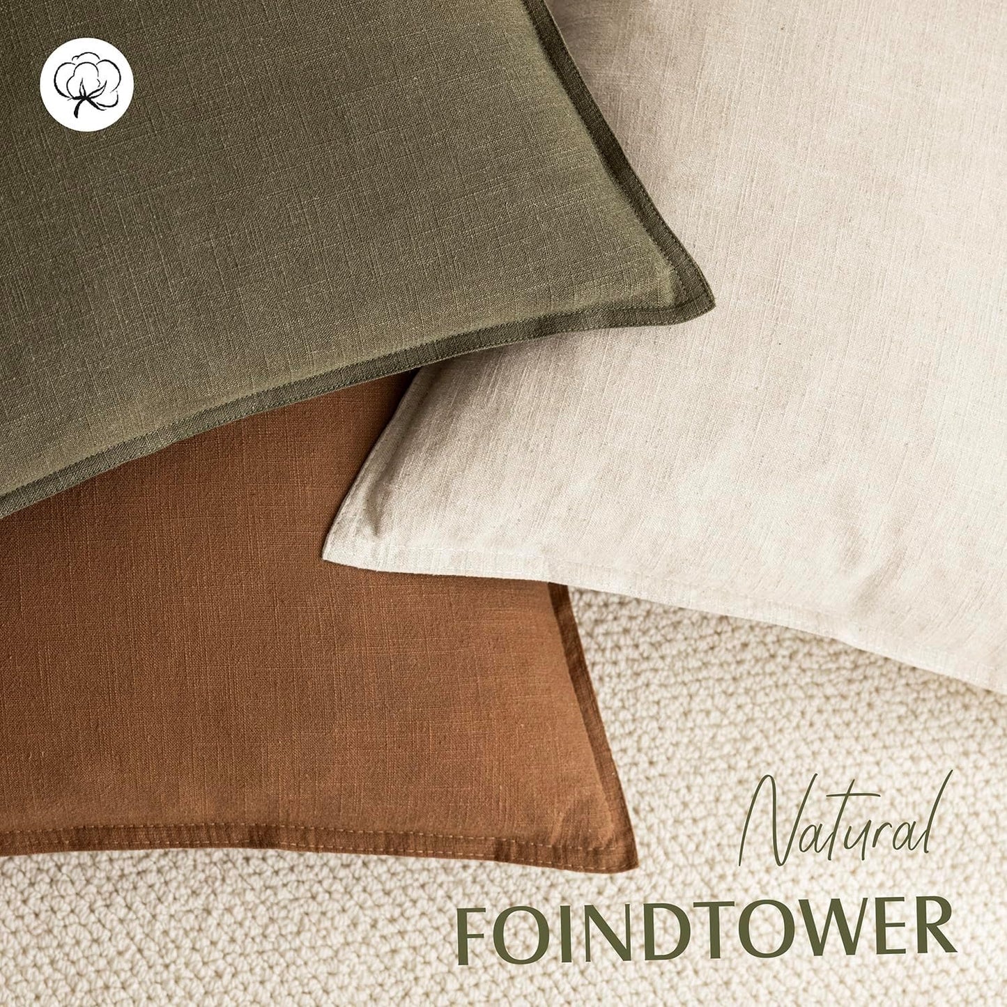 Foindtower Pack of 2, Decorative Linen Soild Throw Pillow Covers Soft Accent Cushion Case Boho Farmhouse Pillowcase for Chair Couch Sofa Bedroom Living Room Home Decor 18 x 18 Inch Orange Brown
