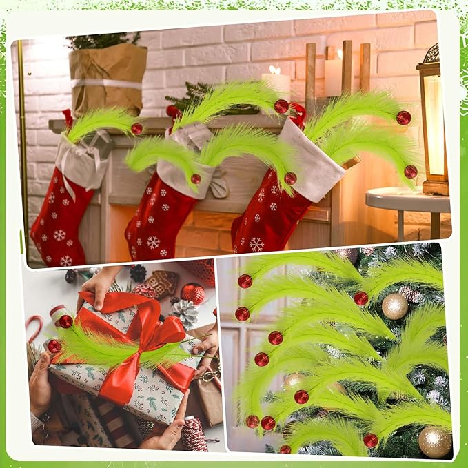 Hananona 60 pcs 15" Green Picks and Sprays Christmas Stems Bulk with Red Ball Xmas Artificial Pampas Stems for Christmas Tree Decor,Vase Fillers, Crafts Home Decorations (60, Green)