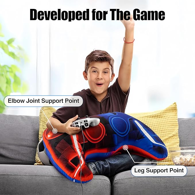 Meeting Story Game Controller Shaped Plush Throw Pillow Cushion for Boys and Girls Gamer Room Decoration for Sofa Couch/Computer Chair/Bed Gifts for Teen Boys Gaming Toy Pillow (Blue Red, Large)