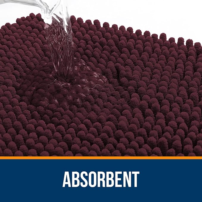 OLANLY Bathroom Rugs 44x24, Extra Soft Absorbent Chenille Bath Rugs, Rubber Backing Quick Dry, Machine Washable Bath Mats for Bathroom Floor, Tub and Shower, Home Decor Accessories, Black Cherry