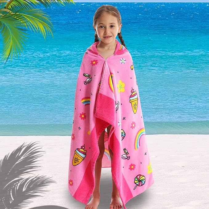 Kids Bath Towels, Kids Towel Girls Boys Hooded Beach,Bathroom,Pool Swim Towels 30 × 50 INCH Large Size Ultra Absorbent Cute Cartoon Animal Full Vitality 100% Cotton Wearable Wrap for Child