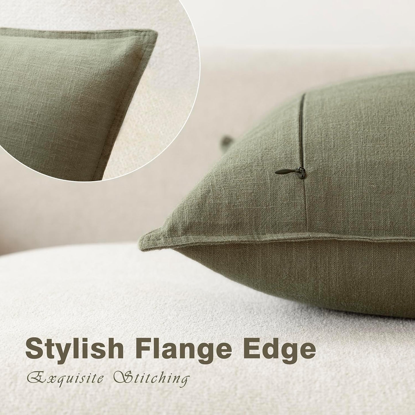 Foindtower Pack of 2, Decorative Linen Soild Throw Pillow Covers Soft Accent Cushion Case Farmhouse Neutral Pillowcase for Chair Couch Sofa Bedroom Living Room Home Decor 26x26 Inch Olive Branch Green