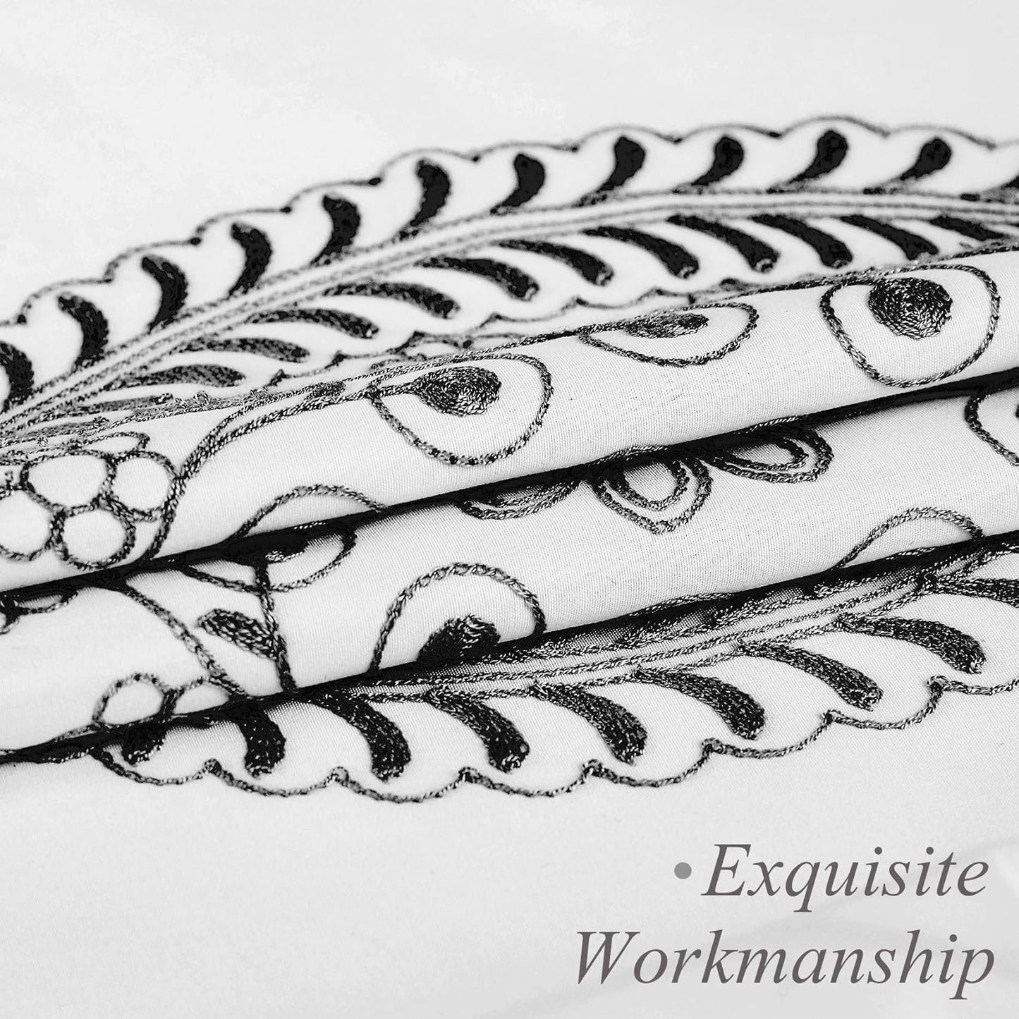 Jubilantex White Embroidered Shower Curtain for Bathroom, Black and White Boho Farmhouse Floral Decorative Waterproof Rustic Style Water Resistant Bath Room Curtain Fabric for Spa Hotel, 70x72 Inches