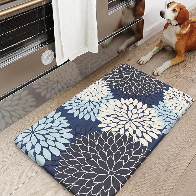 KIMODE Anti Fatigue Kitchen Mat 17.3"x29", Padded Kitchen Floor Mats Non Slip, Waterproof Kitchen Mat for Floor, Farmhouse Comfort Standing Mat for Laundry, Office, Sink, Desk Mutil-Blue