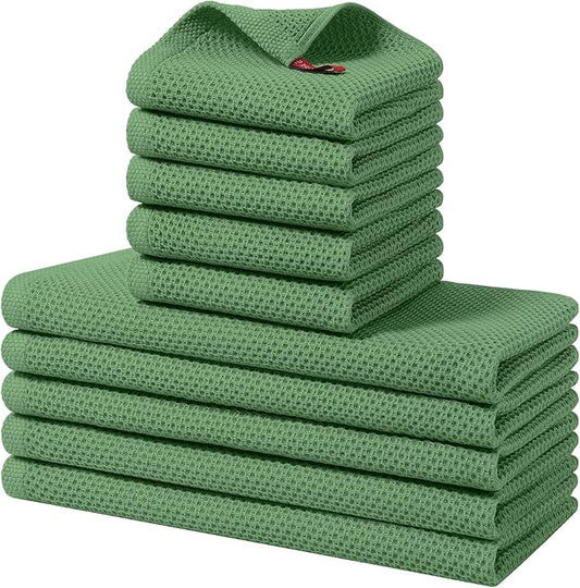 Homaxy 100% Cotton Kitchen Towels and Dishcloths Set, 12 x 12 Inches and 13 x 28 Inches, Set of 10 Bulk Kitchen Towels Set, Ultra Soft Absorbent Dish Cloths for Washing Dishes, Grass Green