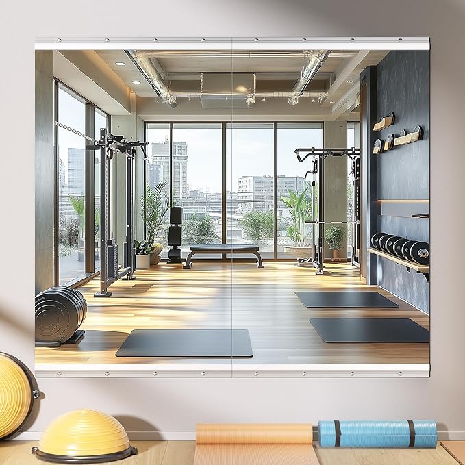 Home Gym Mirror, 48'' x 30'' x 2PCS, Large Full Body Mirror for Yoga, Frameless Tempered Glass, Wall Mounted for Home Gym, Garage, Bedroom, Bathroom