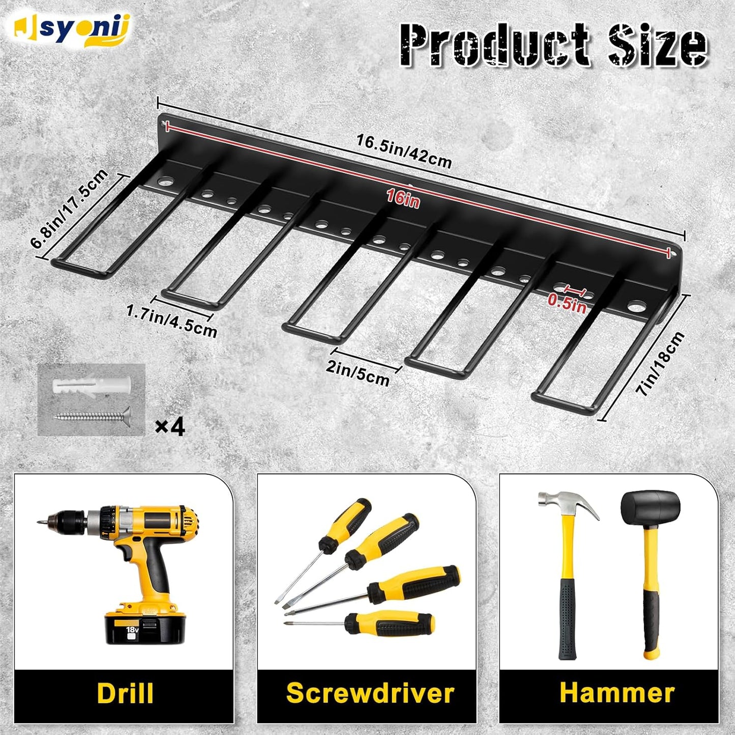 Drill Holder Wall Mount,Power Tool Organizer, 4 Cordless Drill Racks with Screwdriver Hole, Heavy Duty Garage Tool Storage Rack for Workshop Tool Room Basement