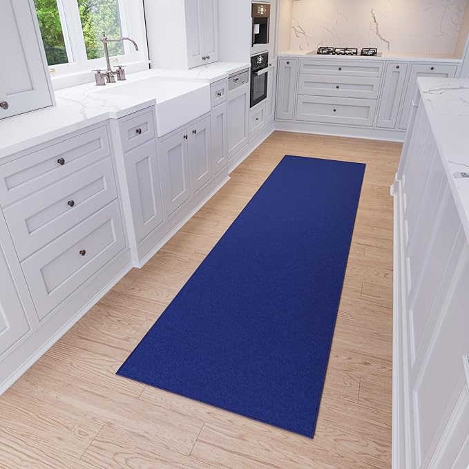 Ottomanson Hallway Runner Rug 2'7" x 9'10" Non Slip Solid Area Rugs Easy to Clean Laundry Rug Runner Durable & Pet Friendly Floor Carpet Runners for Hallways Entryway Living Room Kitchen, Navy
