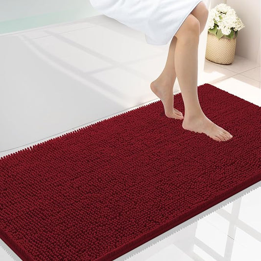 Smiry Luxury Chenille Bathroom Rugs 47x24, Extra Soft and Absorbent Shaggy Bath Mat, Machine Washable, Non-Slip Plush Carpet Runner for Tub, Shower, and Floor, Home Decor Accessories, Red