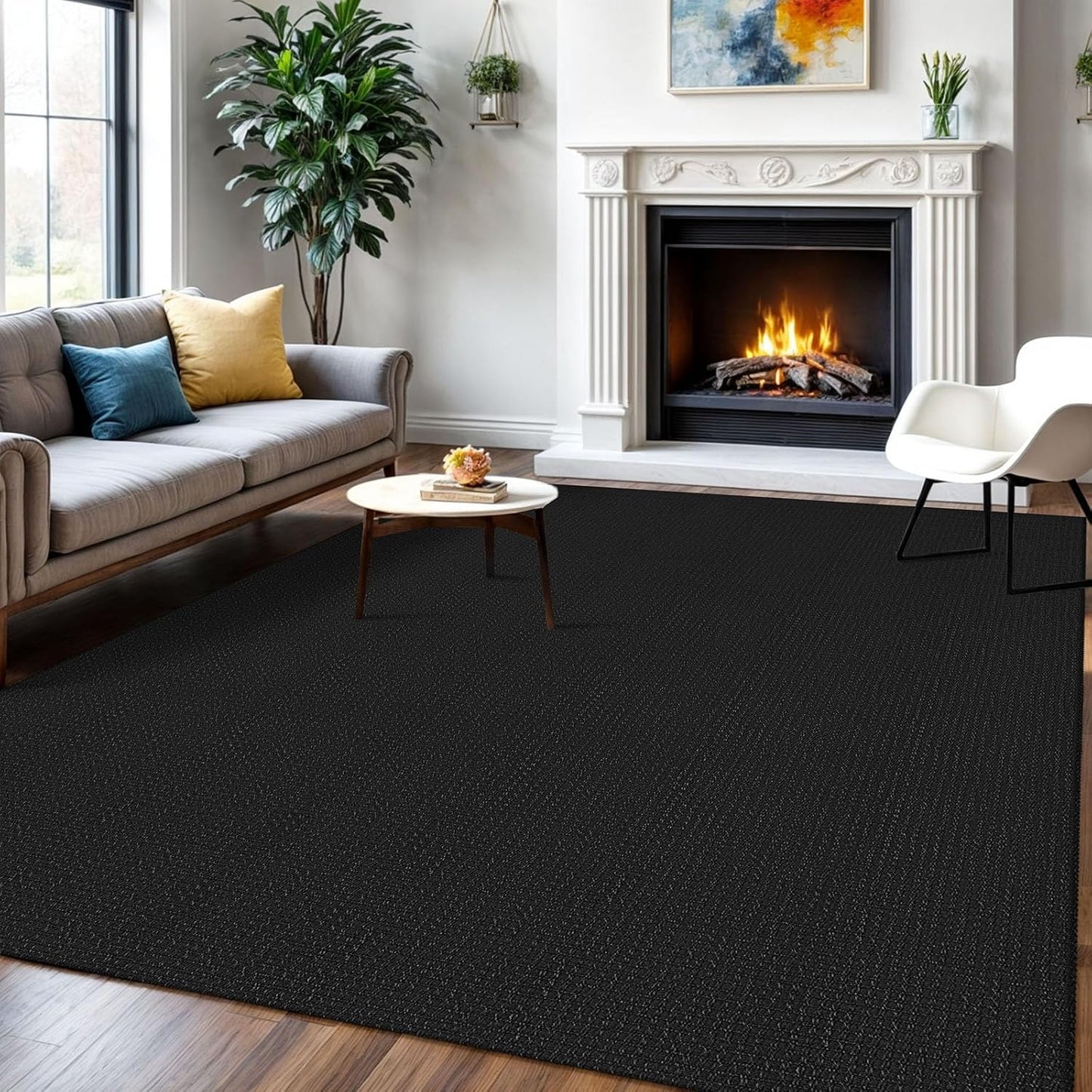 IOHOUZE Washable Area Rug 6x9 Non Slip Rubber Backed Rugs for Living Room, Dining Room Rugs Bedroom Rug, Woven Indoor Floor Carpet for Living Room Nursery, Black/Grey