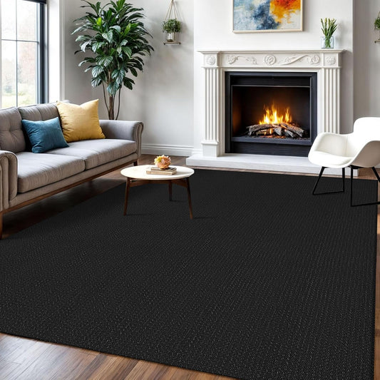 IOHOUZE Washable Area Rug 6x9 Non Slip Rubber Backed Rugs for Living Room, Dining Room Rugs Bedroom Rug, Woven Indoor Floor Carpet for Living Room Nursery, Black/Grey